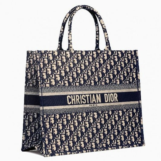 CD Di Book Tote Bag In Blue Oblique Canvas（41.5×35×18cm）