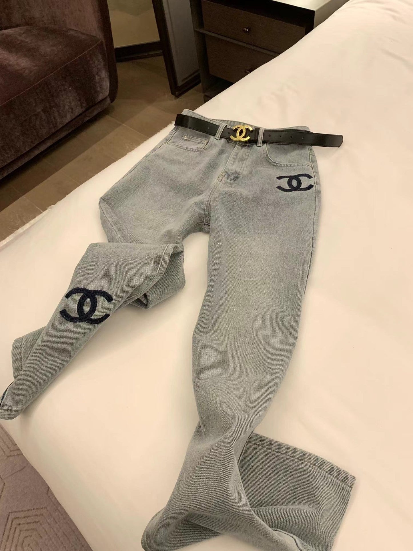 Chanel style simple and elegant washed jeans