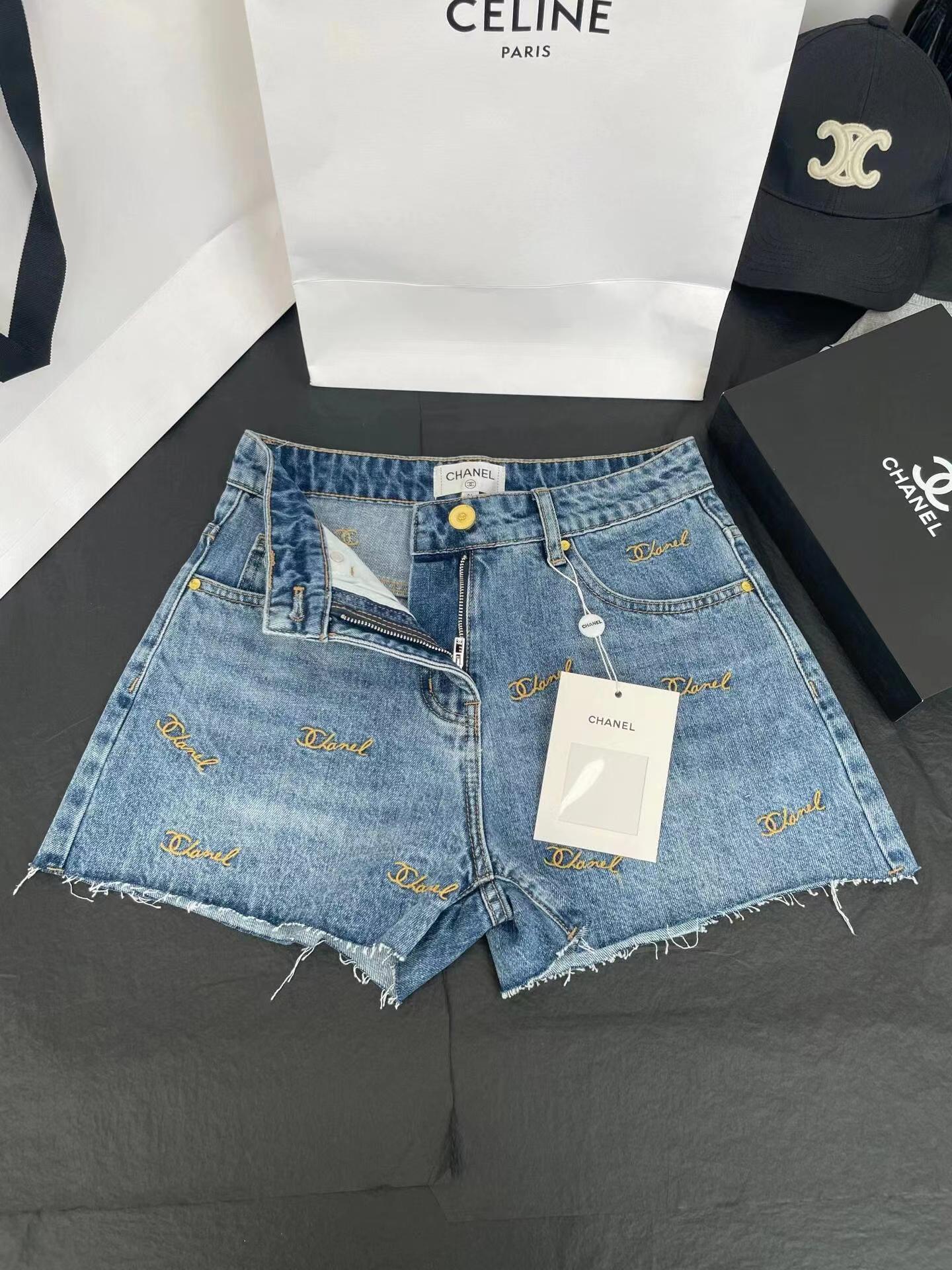 Denim shorts with embroidered logo