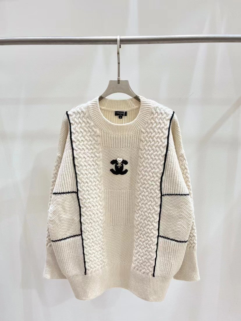 Minimalist patchwork logo jacquard knit sweater