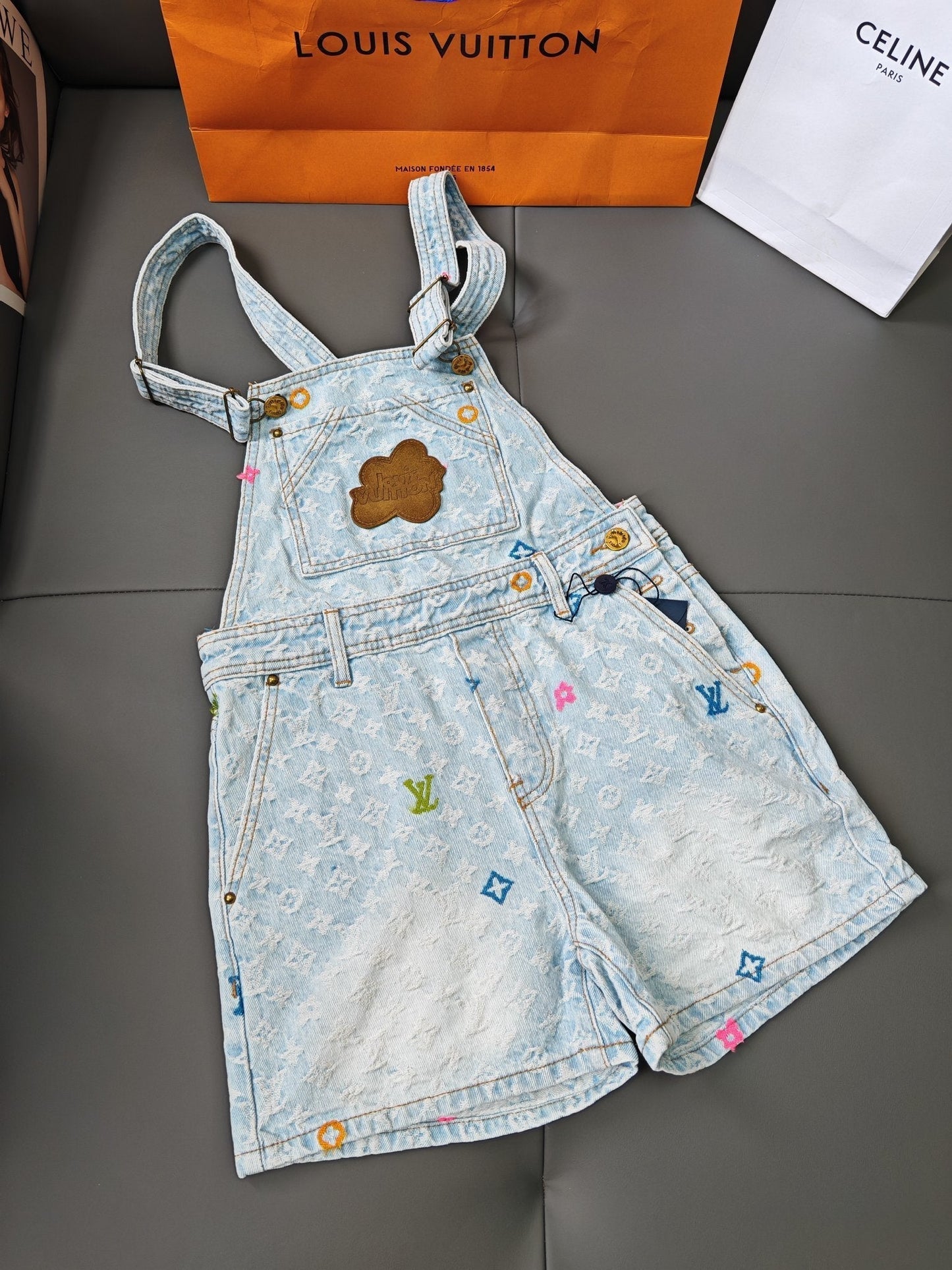 Candy series jacquard logo print overalls skirt