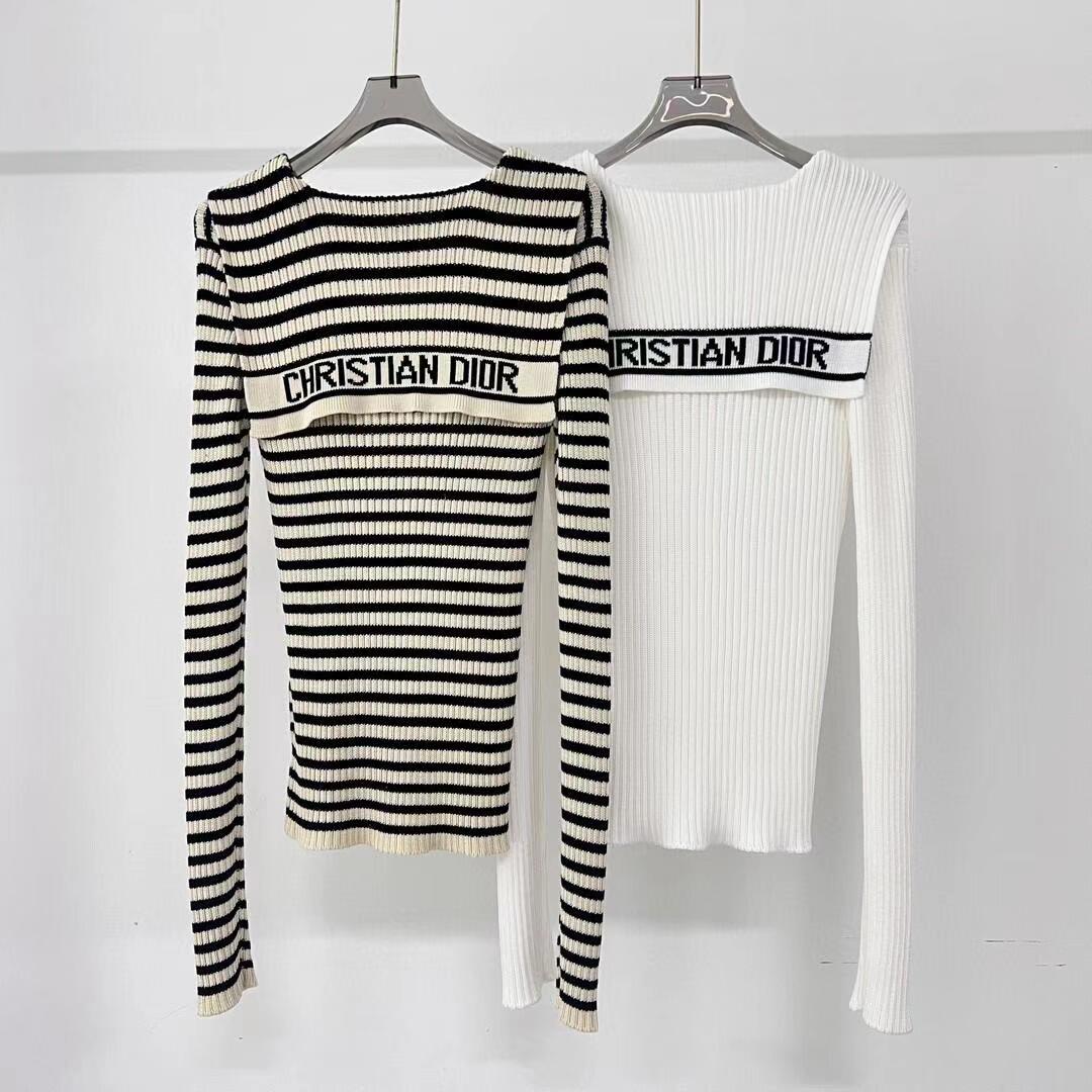 High-end navy collar embroidered letter stripes knitted long sleeves