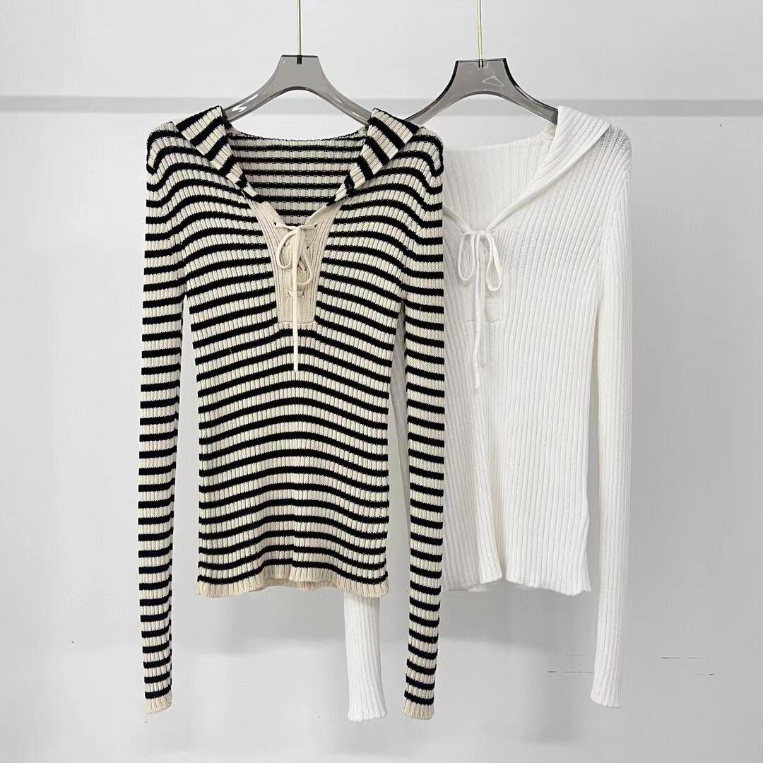 High-end navy collar embroidered letter stripes knitted long sleeves