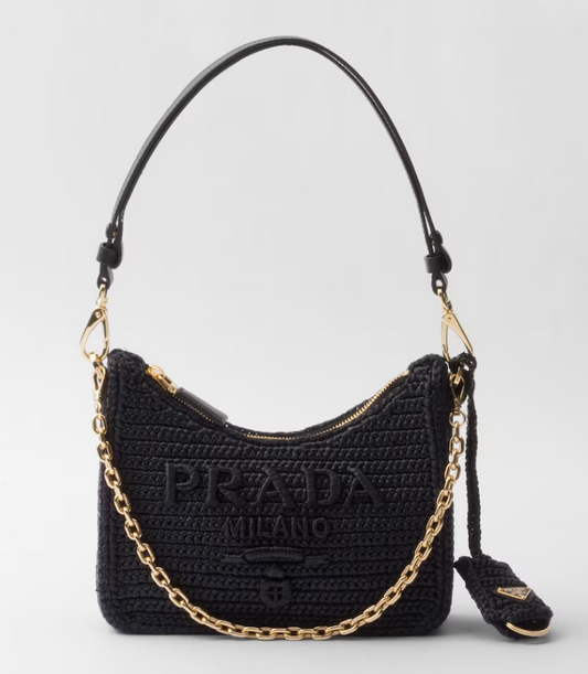 PRDA New Mini Wheat Woven Shoulder Bag（20×6×10cm）