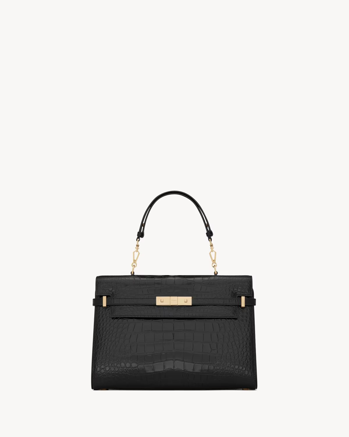 YSL Crocodile Embossed Manhattan Black Gold（28.5×20×6cm）