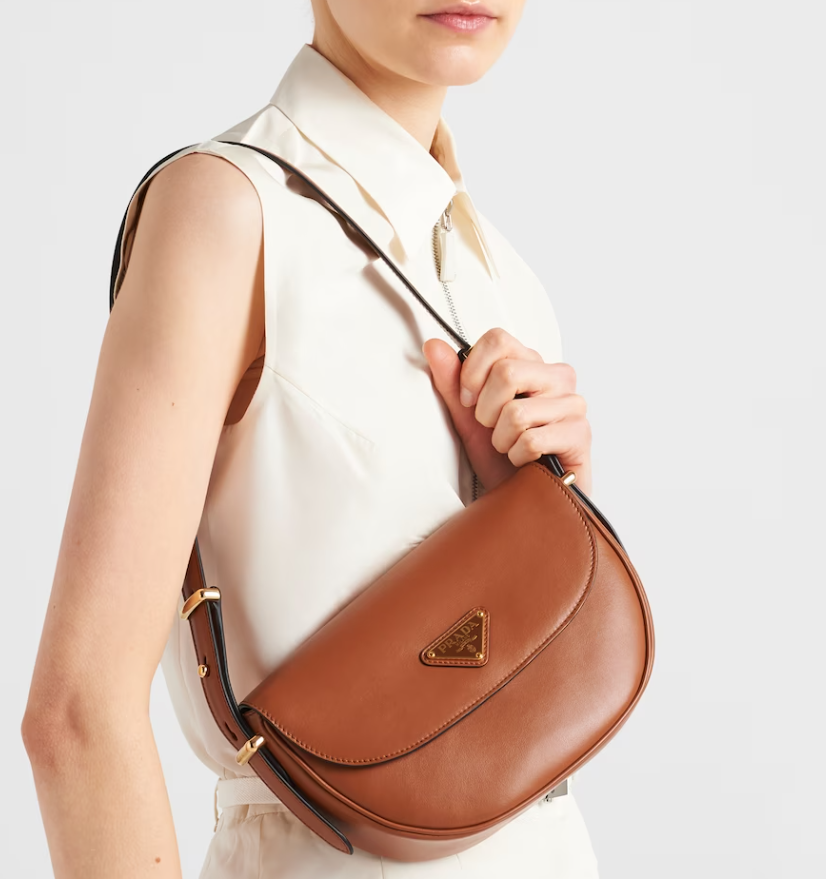 PRDA Leather shoulder bag with flap(12CM*23CM*6CM)