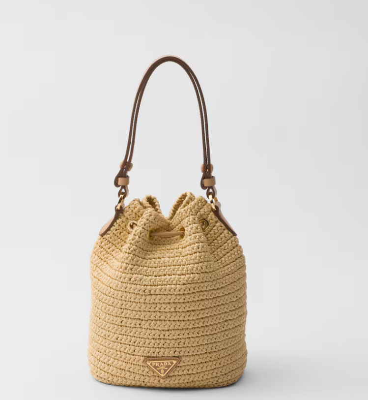 PRDA Crocheted leather mini bucket bag(19.5CM*15.5CM*10CM)