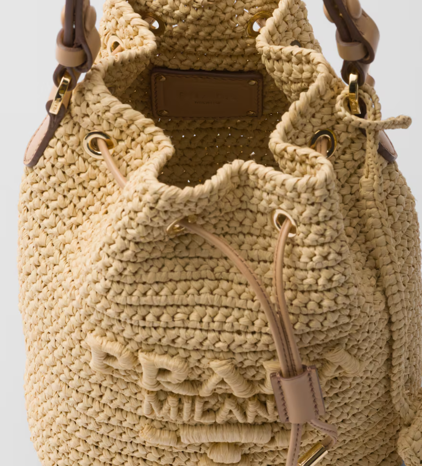 PRDA Crocheted leather mini bucket bag(19.5CM*15.5CM*10CM)