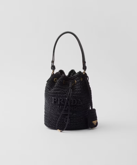 PRDA Crocheted leather mini bucket bag(19.5CM*15.5CM*10CM)