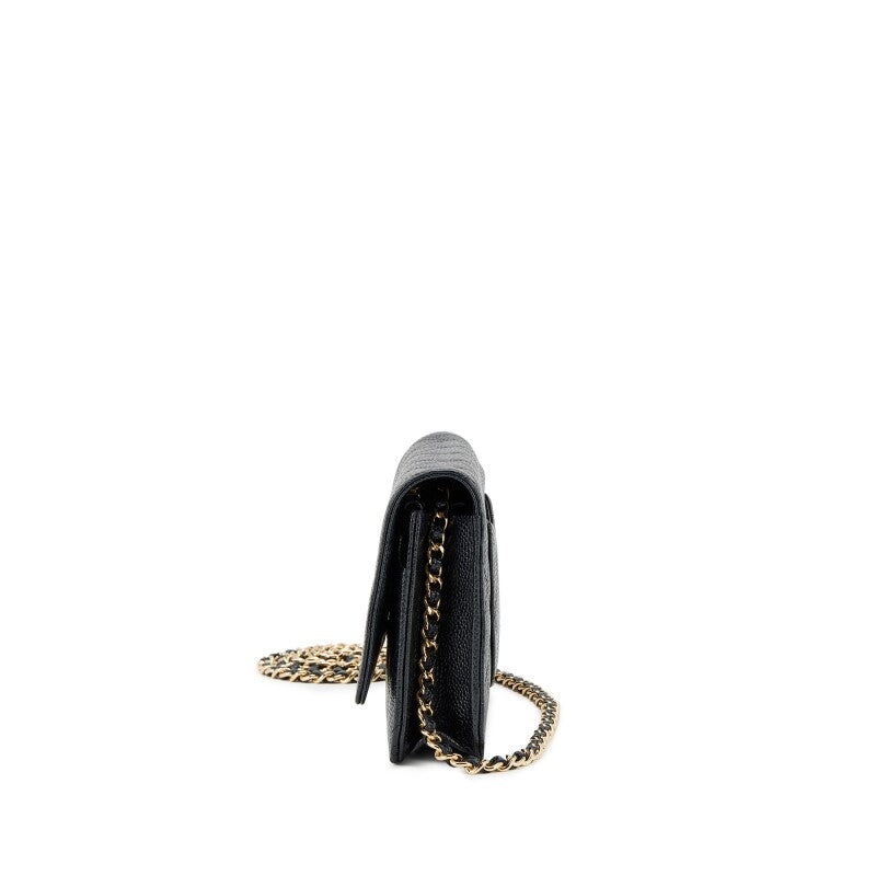 CC Black Quilted Caviar Wallet on Chain Gold Hardware（12.5×19.25×3cm）