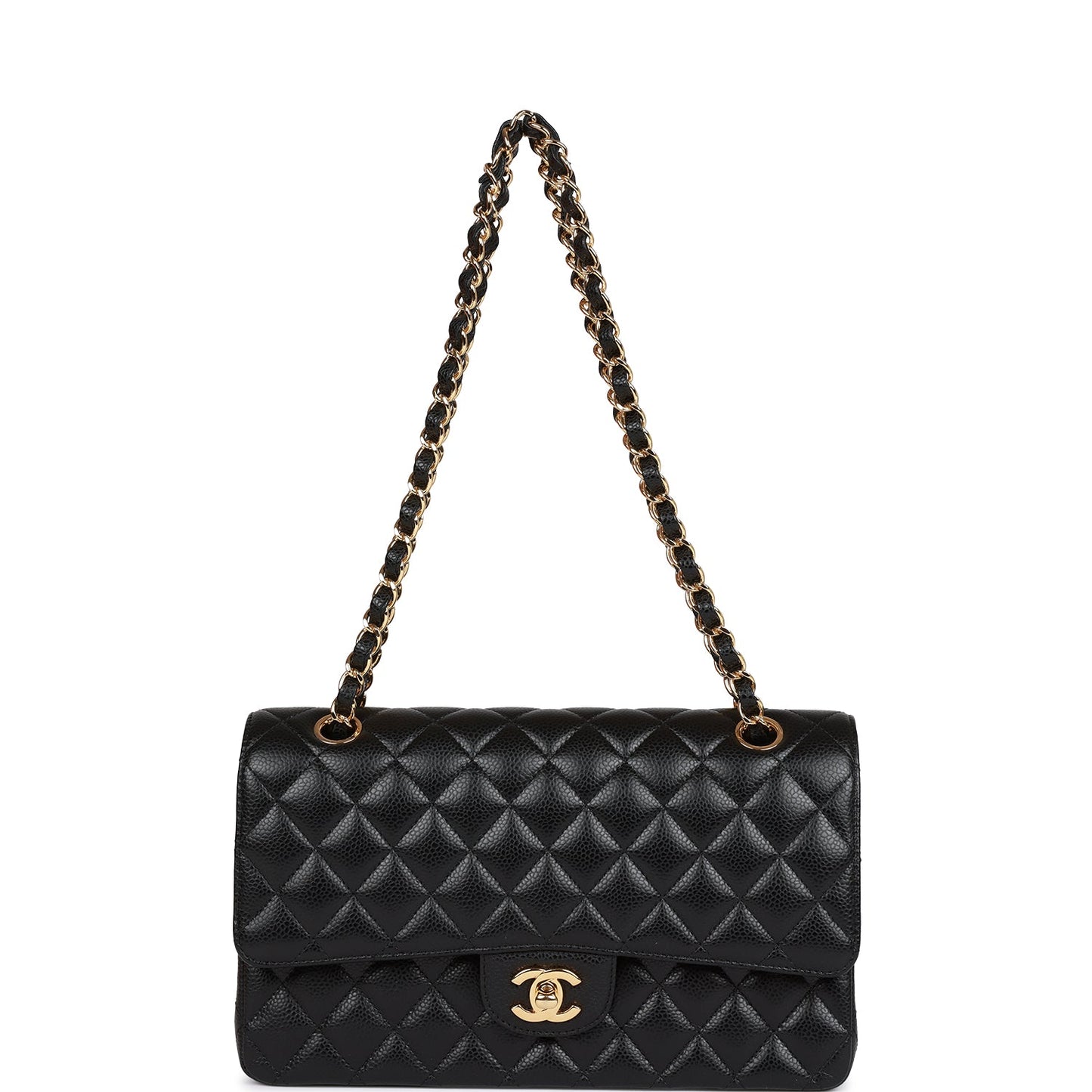 CC Medium Classic Double Flap Bag Black Caviar Gold Hardware（15.5×25.5×6.5cm）