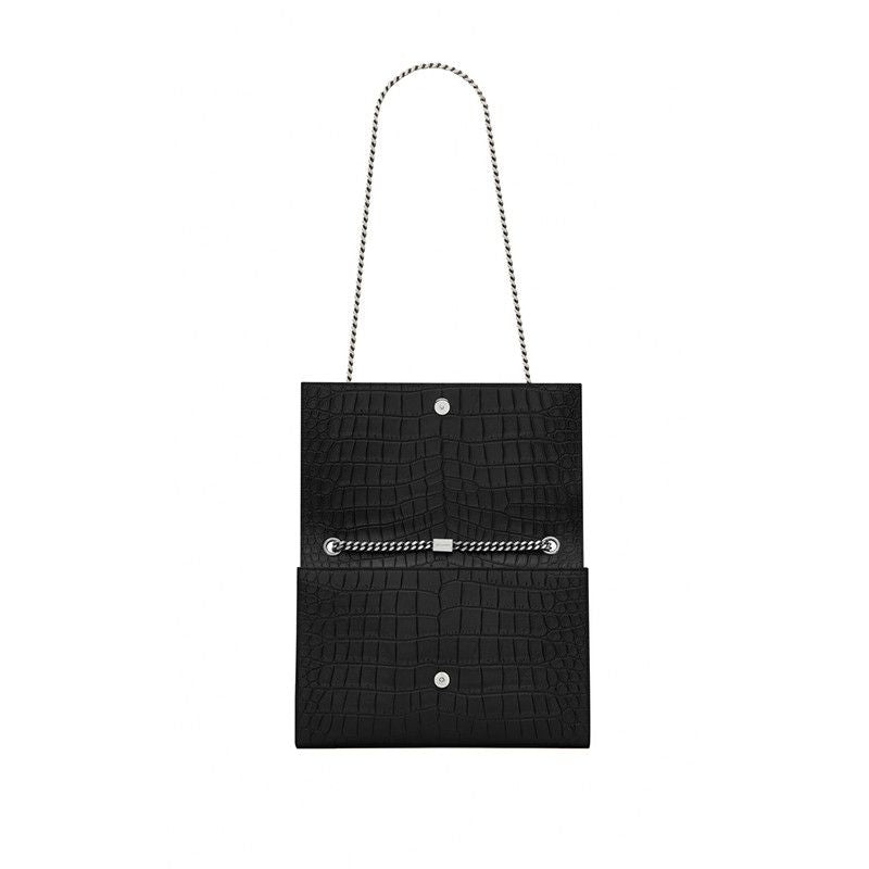 YSL Large Kate Bag In Black Crocodile L (24×14.5×5.5cm)