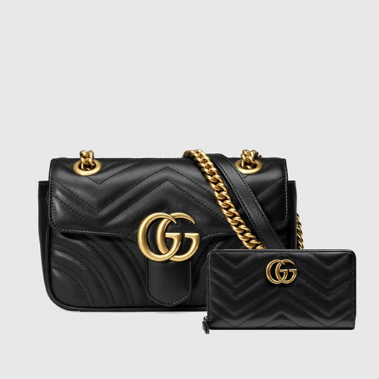 GG Marmont small shoulder bag+GG Marmont zip around wallet(25.4×15×7.62cm)