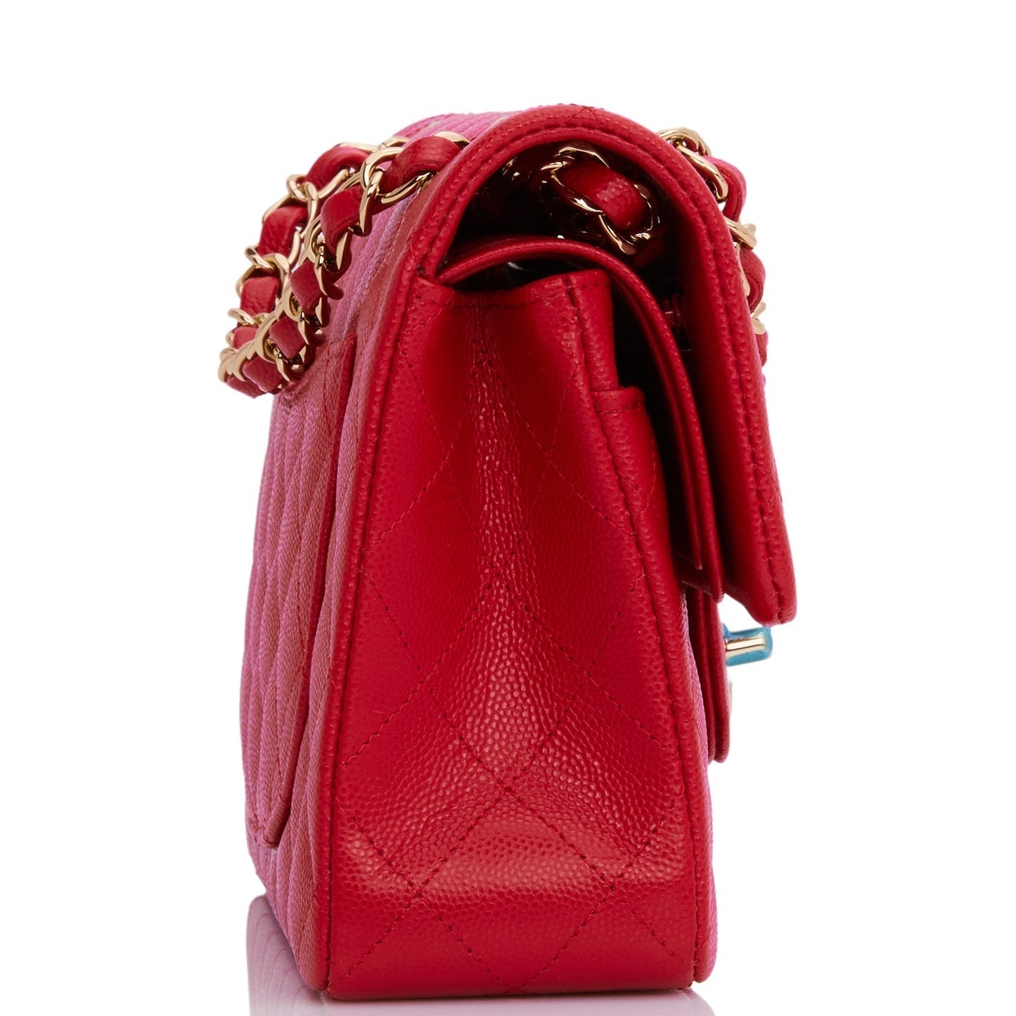 CC Small Classic Double Flap Red Caviar Light Gold Hardware（15.5×25.5×6.5cm）