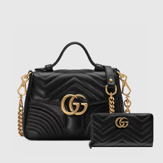 GG Marmont mini top handle bag+GG Marmont zip around wallet (20.3×15×7.6cm)