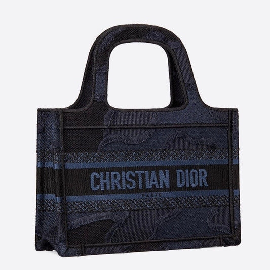 CD Di Mini Book Tote Bag In Blue Camouflage Canvas（24×22.5×8cm）