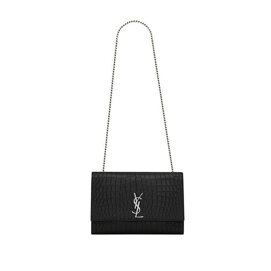 YSL Large Kate Bag In Black Crocodile L (24×14.5×5.5cm)