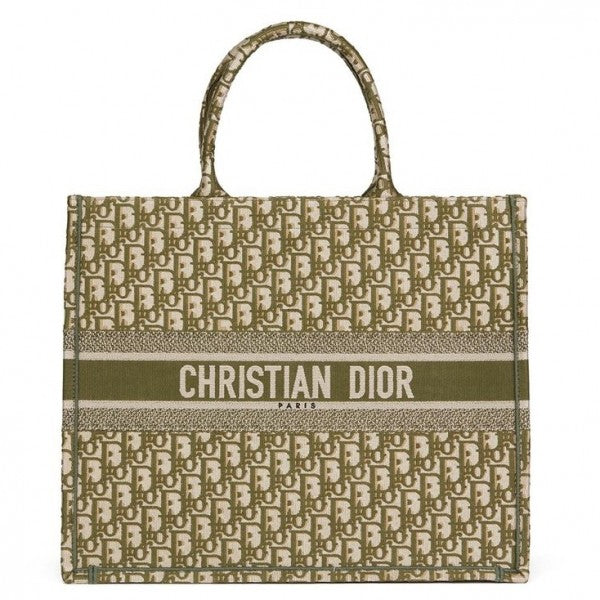 CD Di Book Tote Bag In Green Oblique Canvas（41.5×35×18cm）