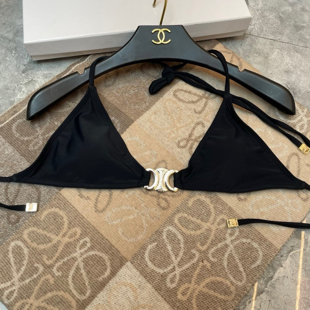 Sexy hot girl bikini swimsuit with big metal logo