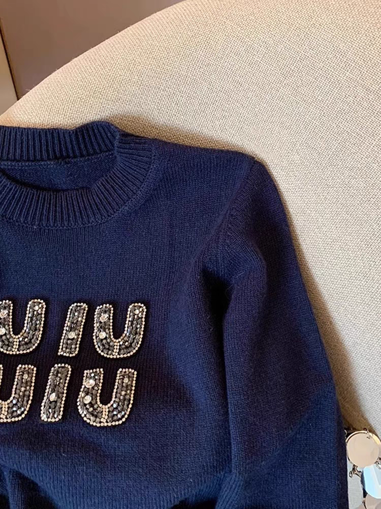 Rhinestone Lettering Knitted Sweater