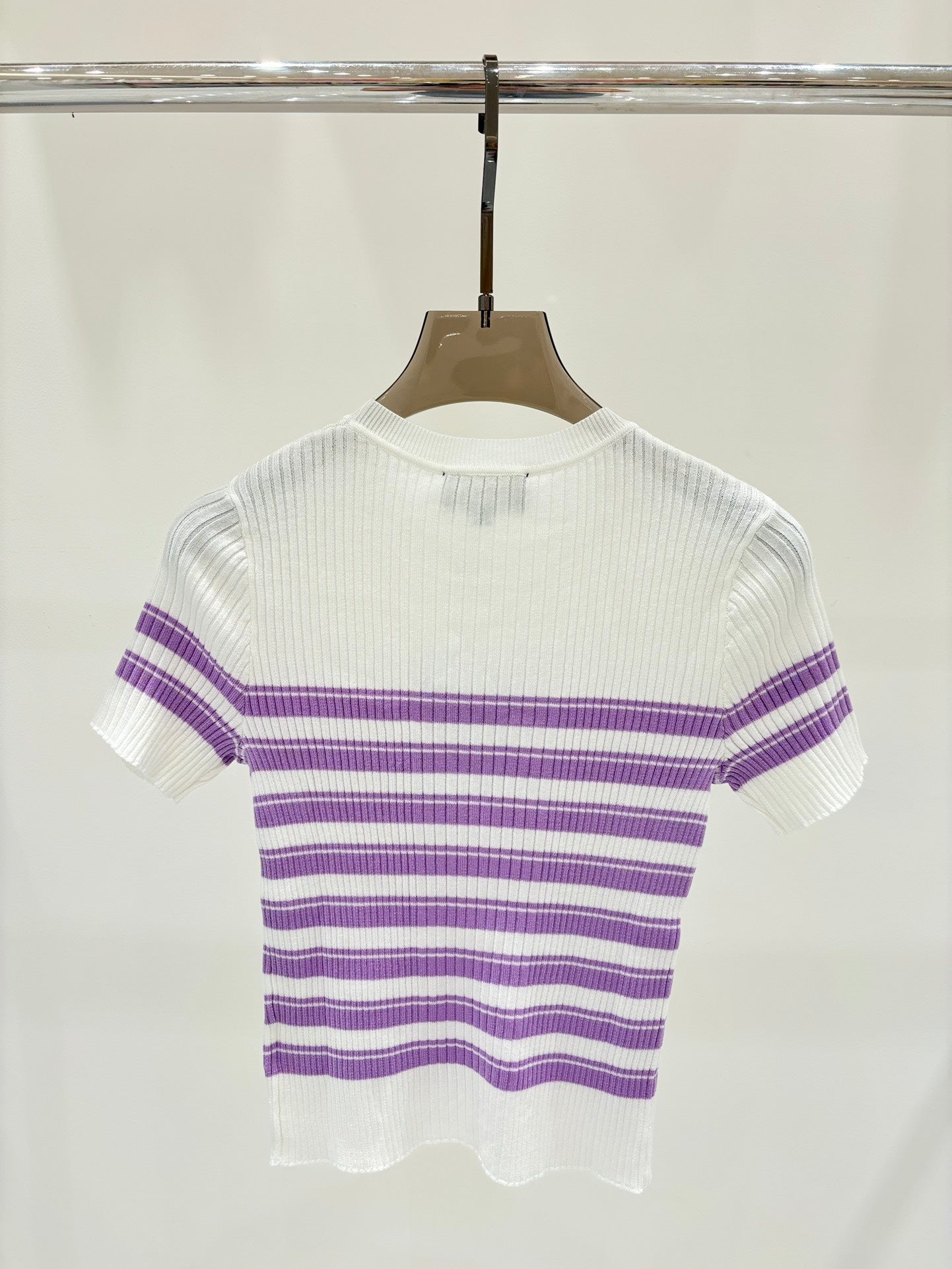 Striped slim short sleeves with hollow design