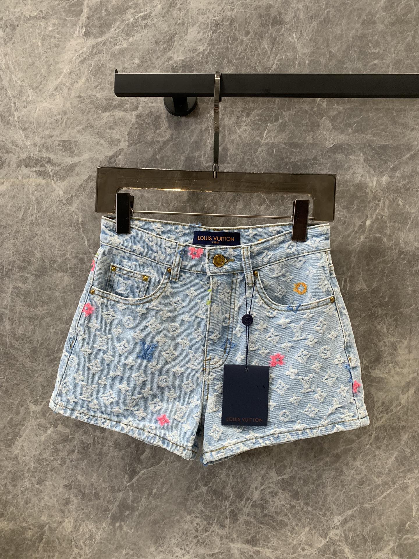 Allover logo jacquard denim shorts