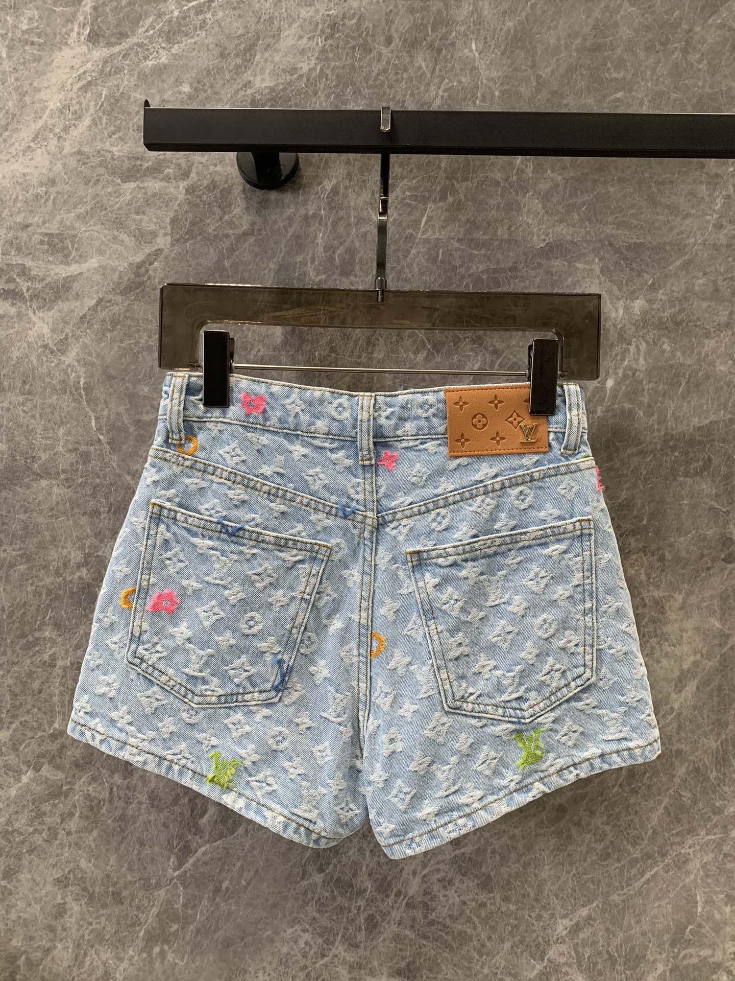 Allover logo jacquard denim shorts